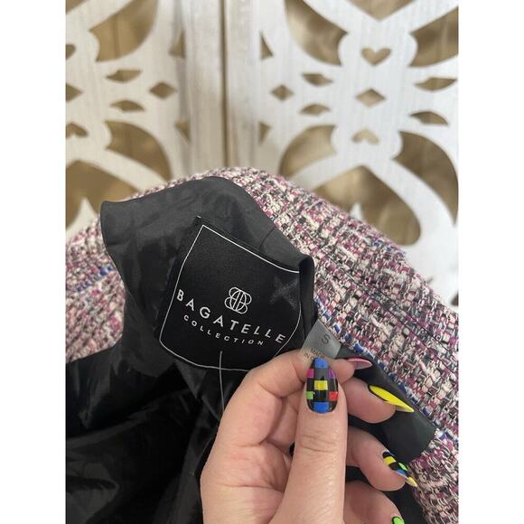 New! Bagatelle Women Tweed Cropped Pink Coat Blazer One Button Size Small - Picture 2 of 7